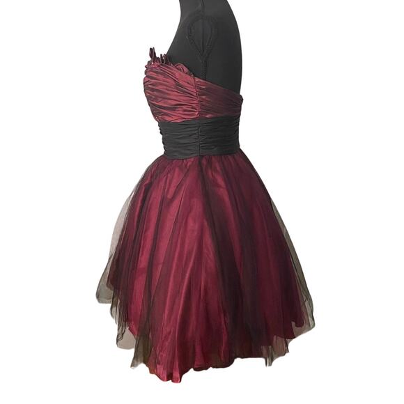 Burgundy Holiday Party Dress Black Tulle Rhinestone Sze 4 Whimsigoth Christmas - Picture 5 of 14